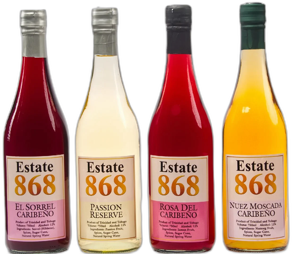 Estate868 wines: El Sorrel, Passion Reserve, Rosa Del Caribeño and Nuez Moscada