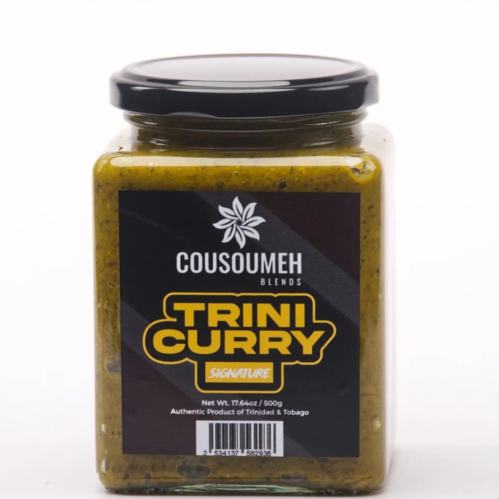 Jar of Cousoumeh Blends Trini Curry Signature wet seasoning, 500g