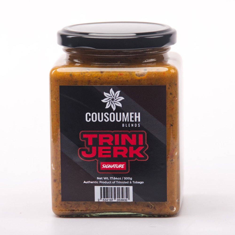 Jar of Cousoumeh Blends Trini Jerk Signature wet seasoning, 500g